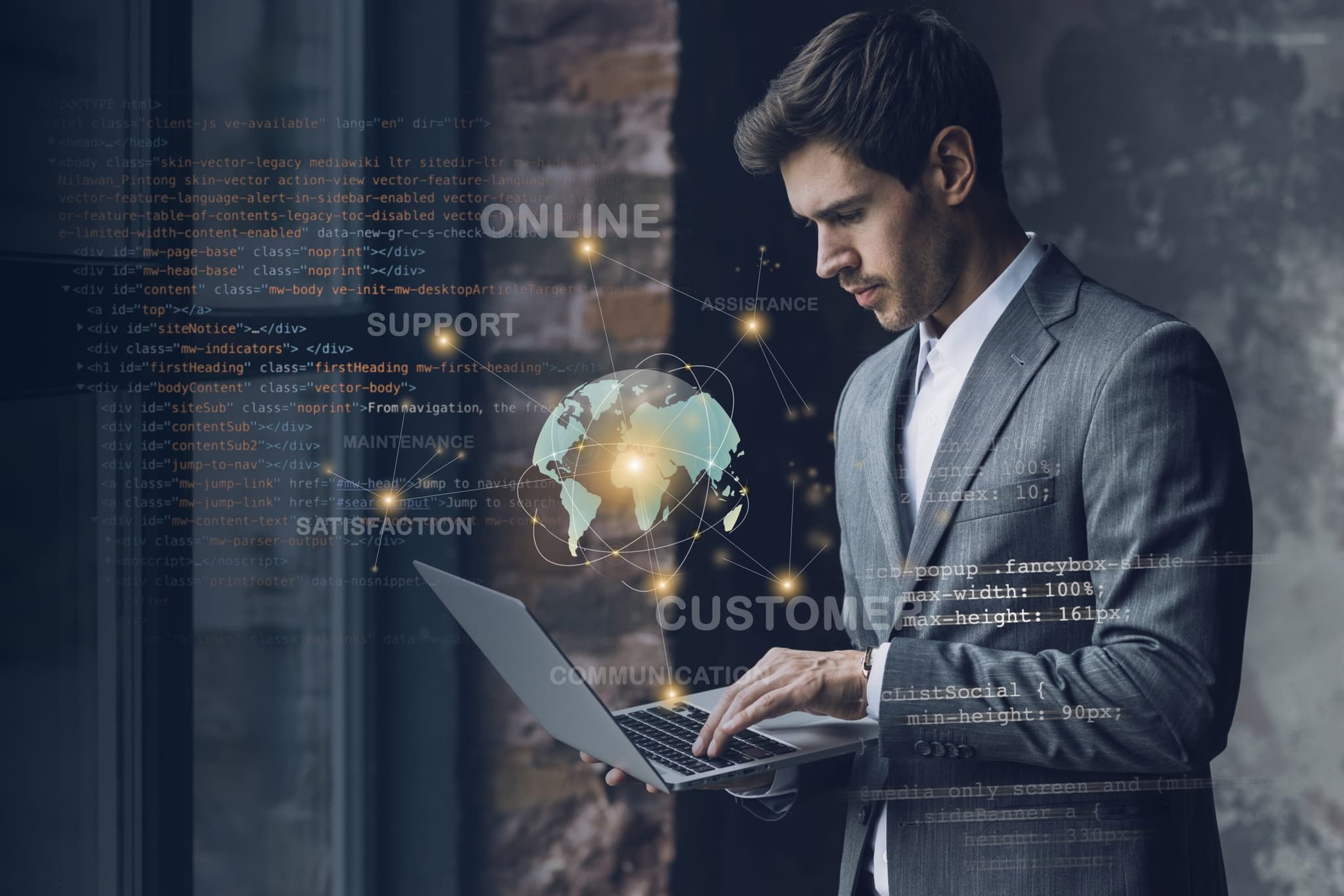 Man working on laptop with virtual admin services
